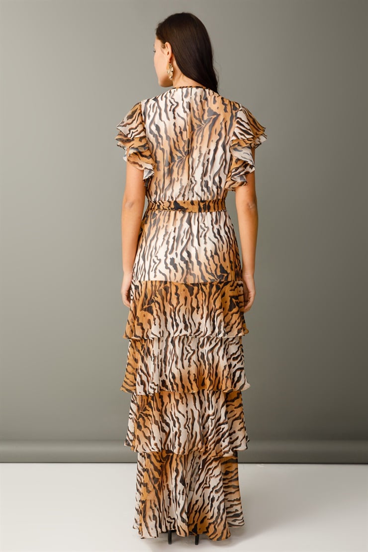 Modailgi  Volanlı Kat Kat Elbise Leopar