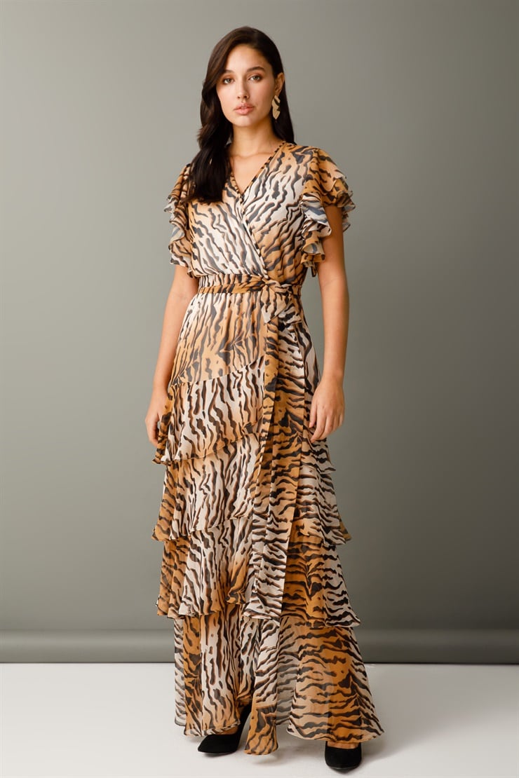 Modailgi  Volanlı Kat Kat Elbise Leopar