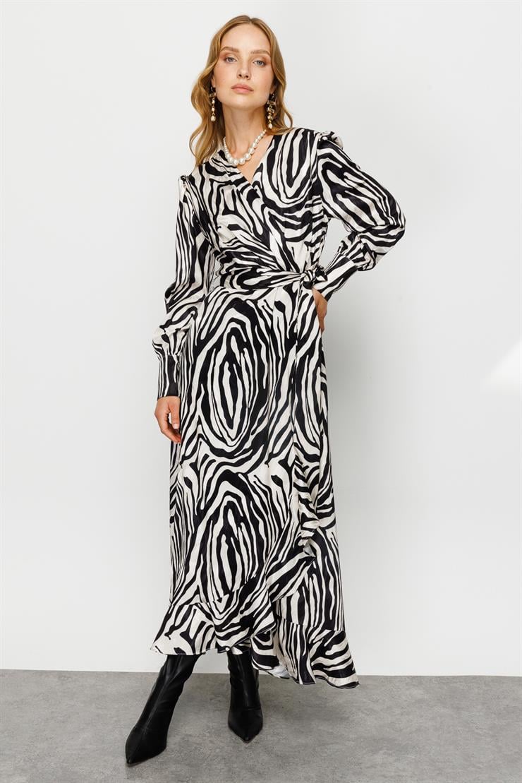 Modailgi  Volanlı Uzun Emprime Elbise Orijinal