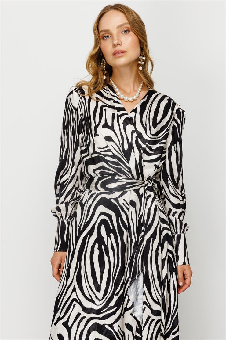 Modailgi  Volanlı Uzun Emprime Elbise Orijinal