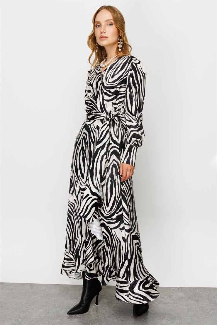 Modailgi  Volanlı Uzun Emprime Elbise Orijinal