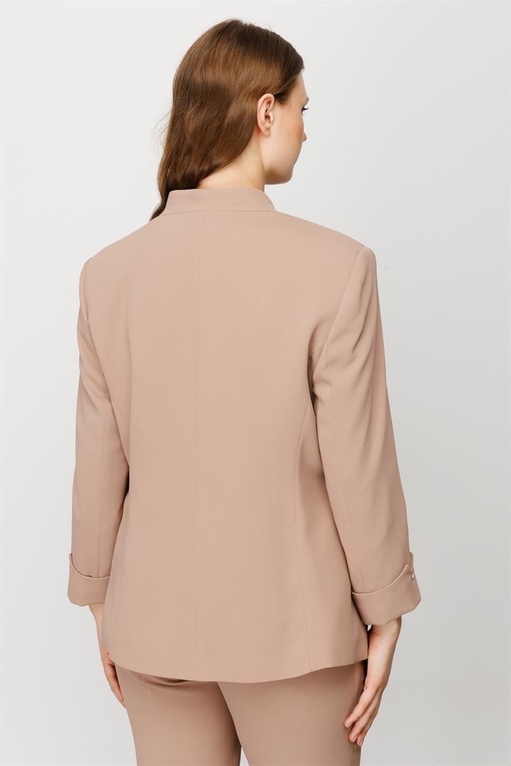 Modailgi  Yaka ve Kol Manşeti Zımbalı Ceket Camel