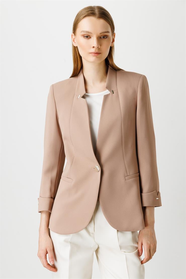 Modailgi  Yaka Ve Kolu Zımba Detaylı Ceket Camel