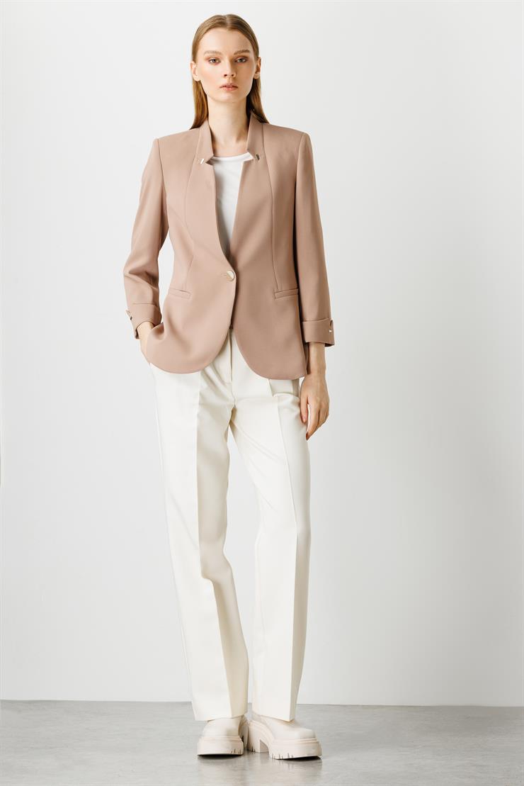 Modailgi  Yaka Ve Kolu Zımba Detaylı Ceket Camel