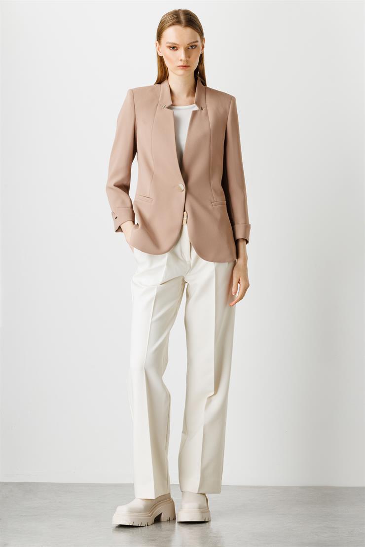 Modailgi  Yaka Ve Kolu Zımba Detaylı Ceket Camel