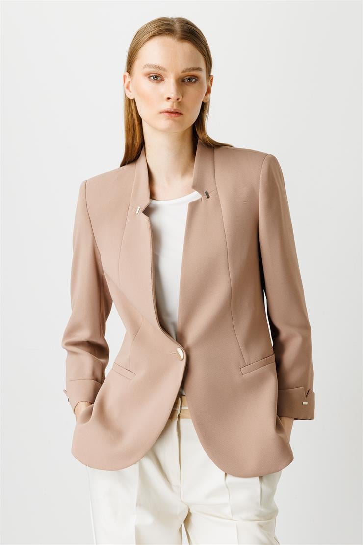 Modailgi  Yaka Ve Kolu Zımba Detaylı Ceket Camel