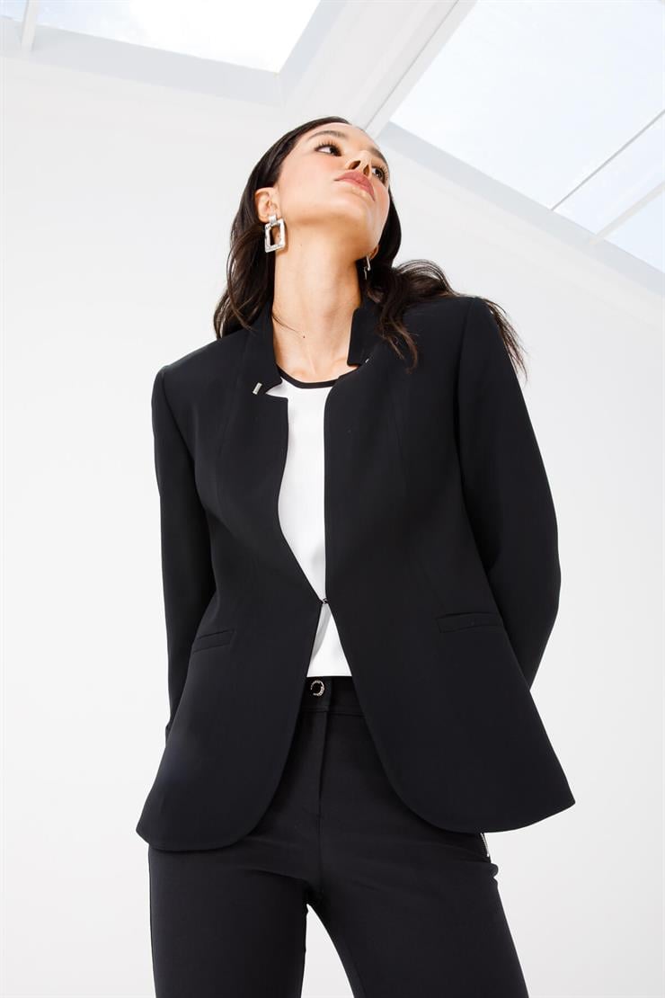 Modailgi  Yaka Ve Kolu Zımba Detaylı Ceket Siyah