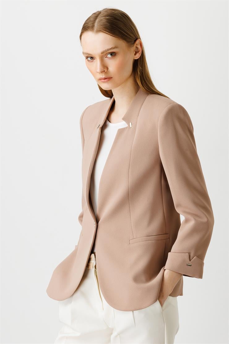 Modailgi  Yaka Ve Kolu Zımba Detaylı Ceket Camel