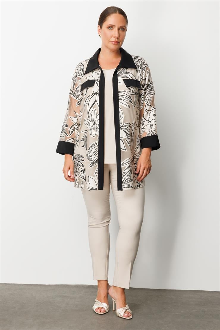 Modailgi  Yakası Cep Kapağı Boncuklu Çiçek Organzeli İkili Takım Siyah