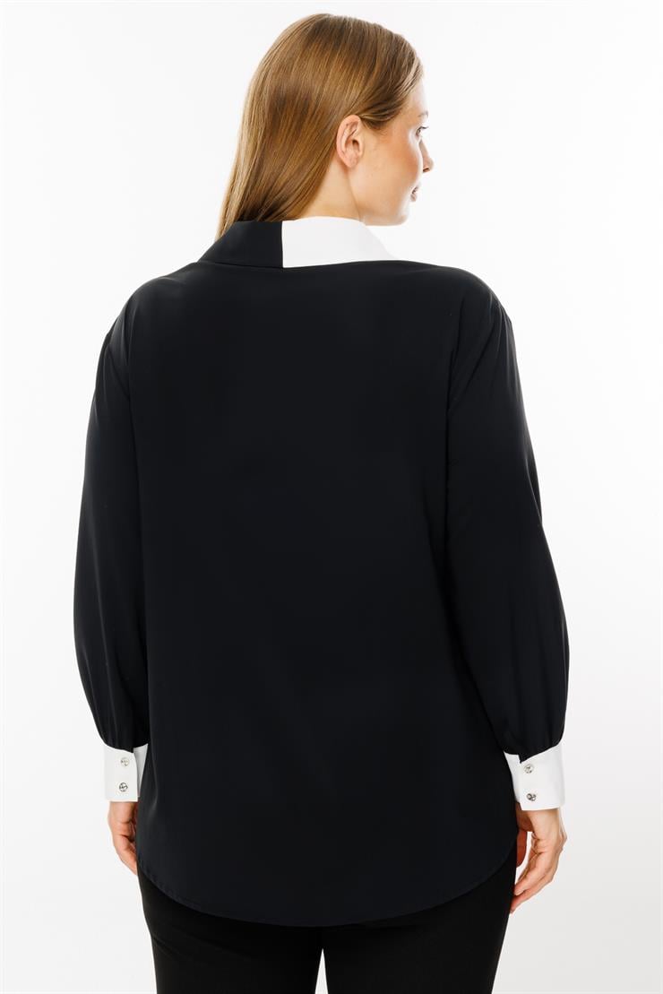 Modailgi  Yakası Taş İşlemeli Gömlek Siyah/Ekru