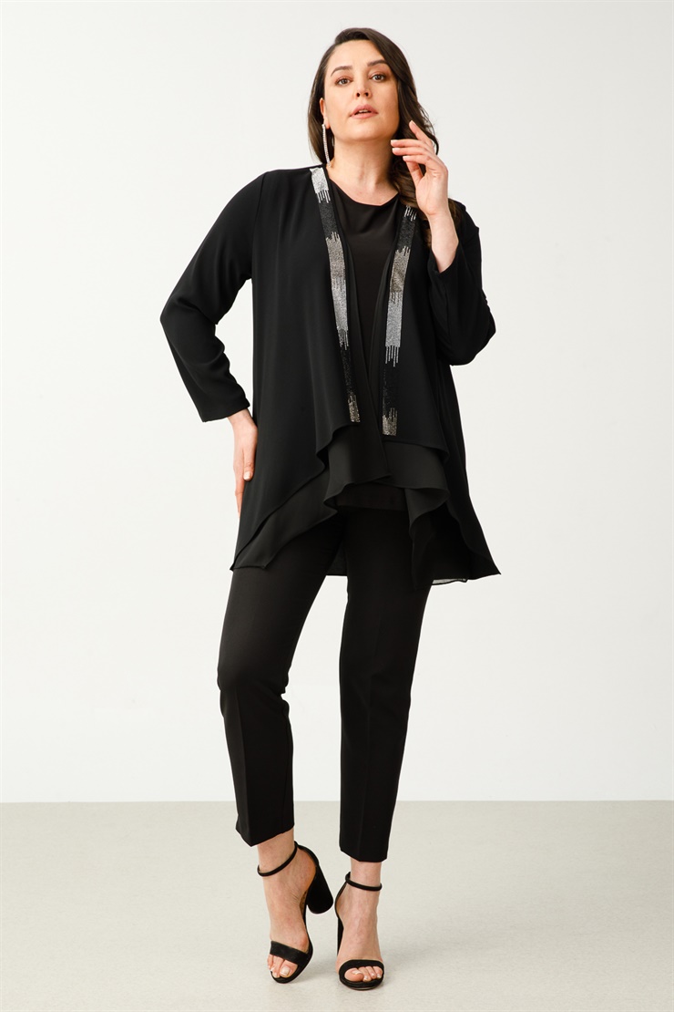 Modailgi  Yakası Taşlı İkili Takım Siyah