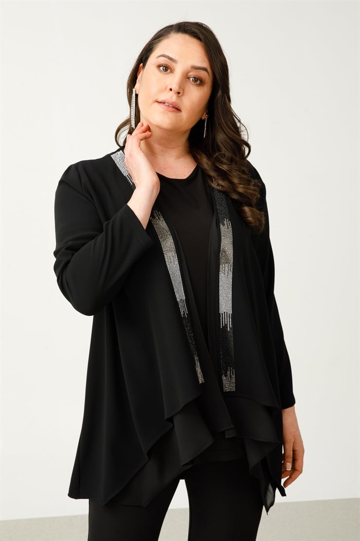 Modailgi  Yakası Taşlı İkili Takım Siyah