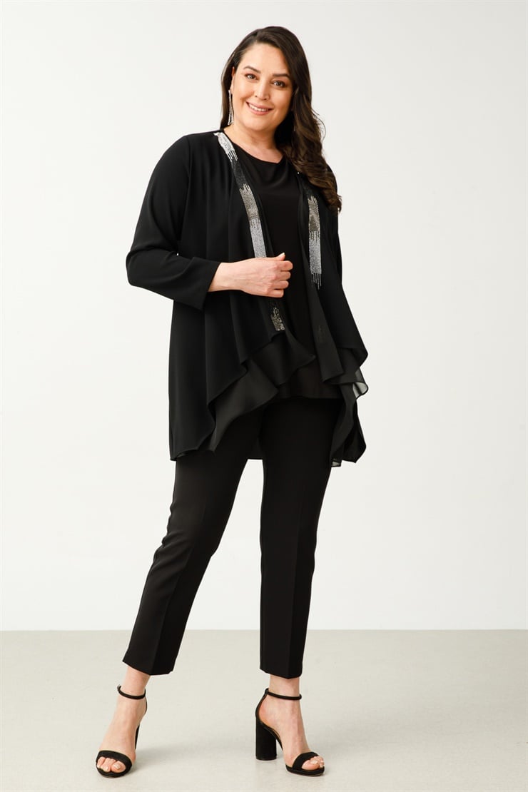 Modailgi  Yakası Taşlı İkili Takım Siyah