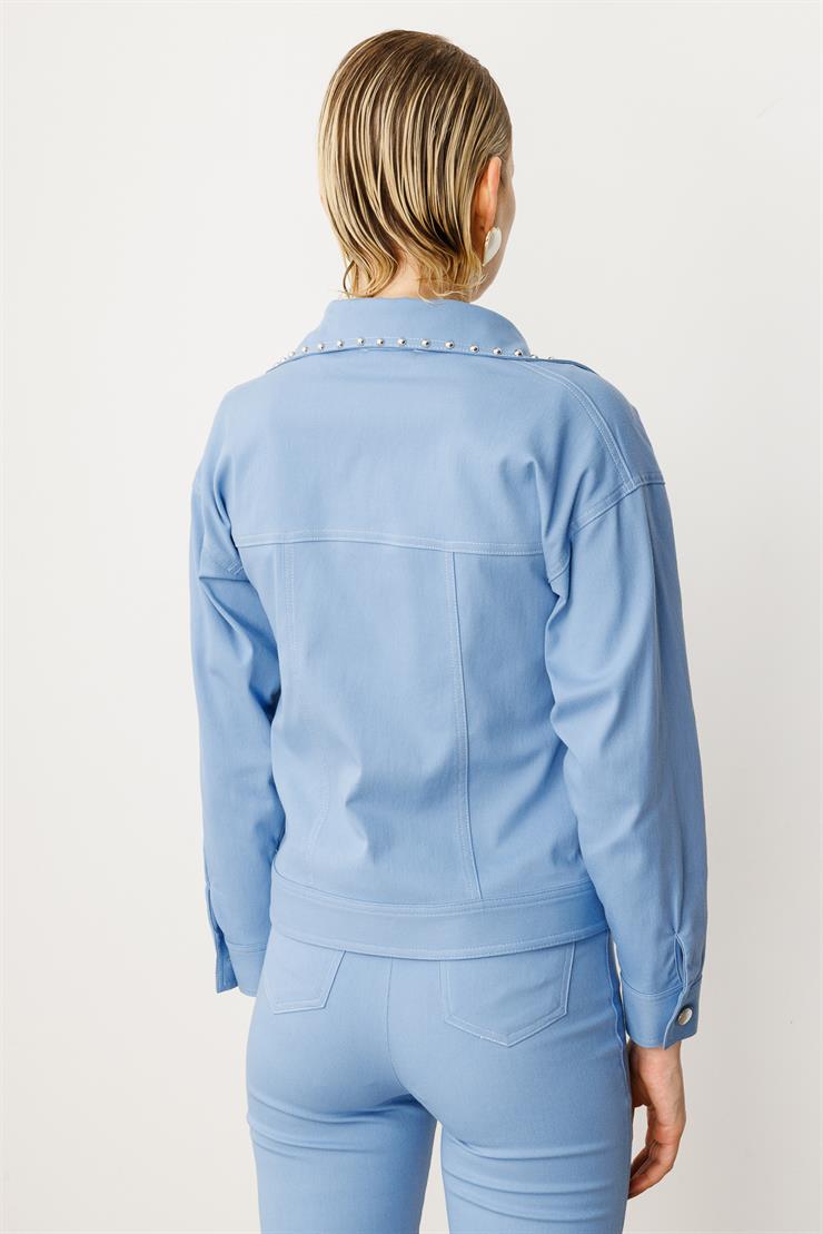 Modailgi  Yakası ve Cep Torbaları Zımba Detaylı Kısa Spor Ceket - 40102 Mavi