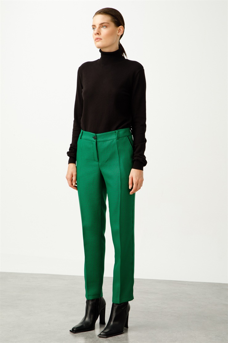 Modailgi  Yan Cep Biyeli Sigara Paça Pantolon Yeşil