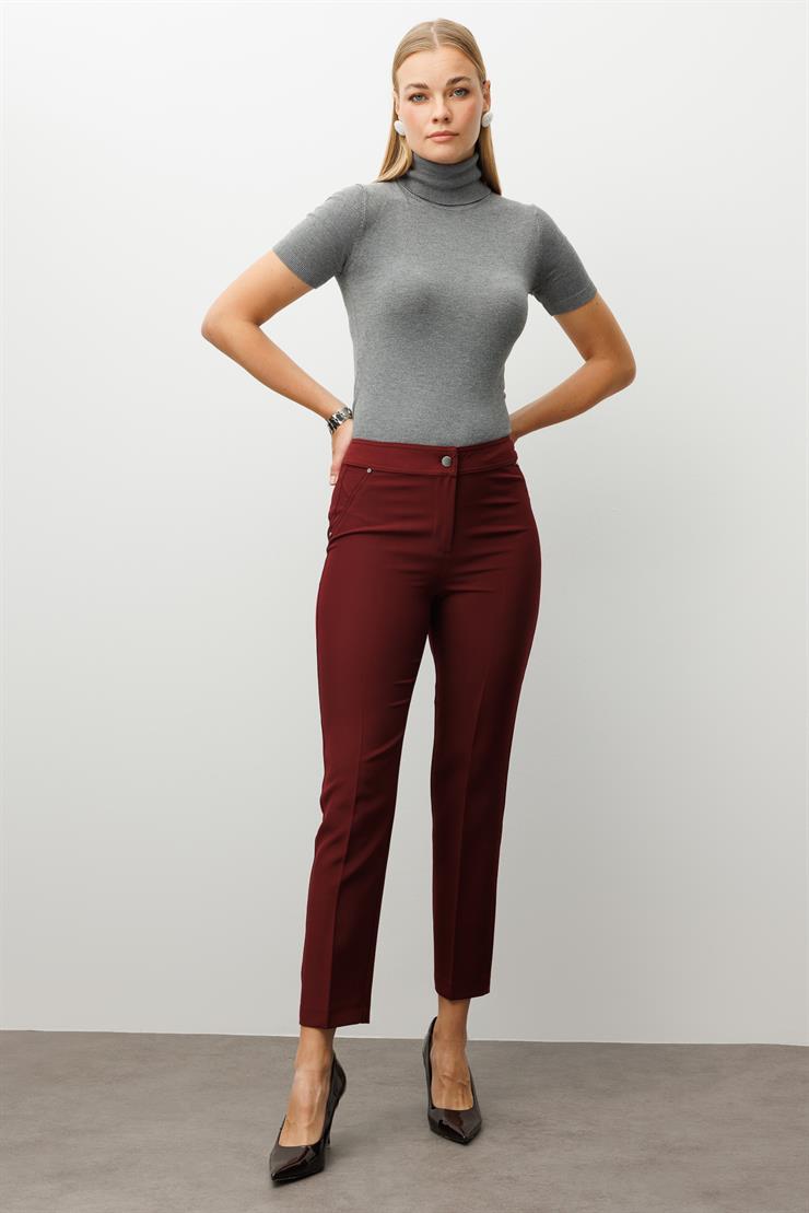 Modailgi  Yan Cep Dar Paça Pantolon Bordo