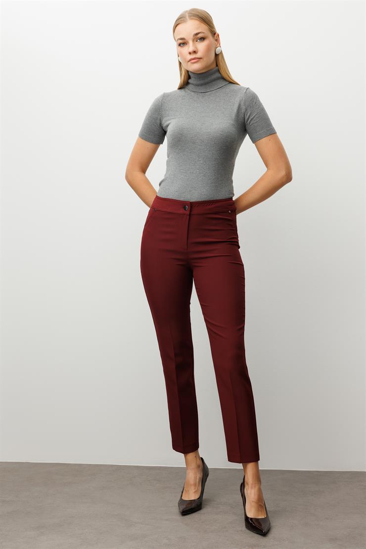 Modailgi  Yan Cep Dar Paça Pantolon Bordo