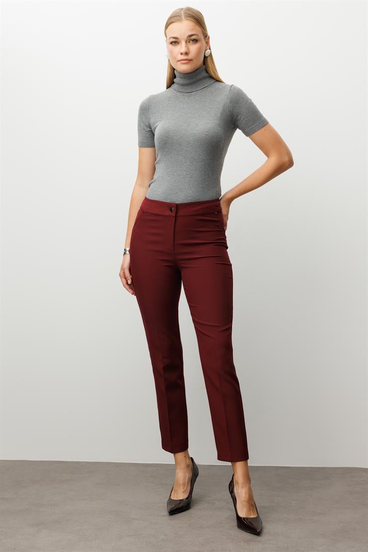 Modailgi  Yan Cep Dar Paça Pantolon Bordo