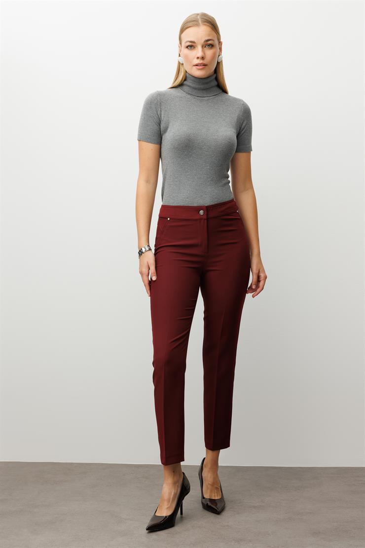 Modailgi  Yan Cep Dar Paça Pantolon Bordo