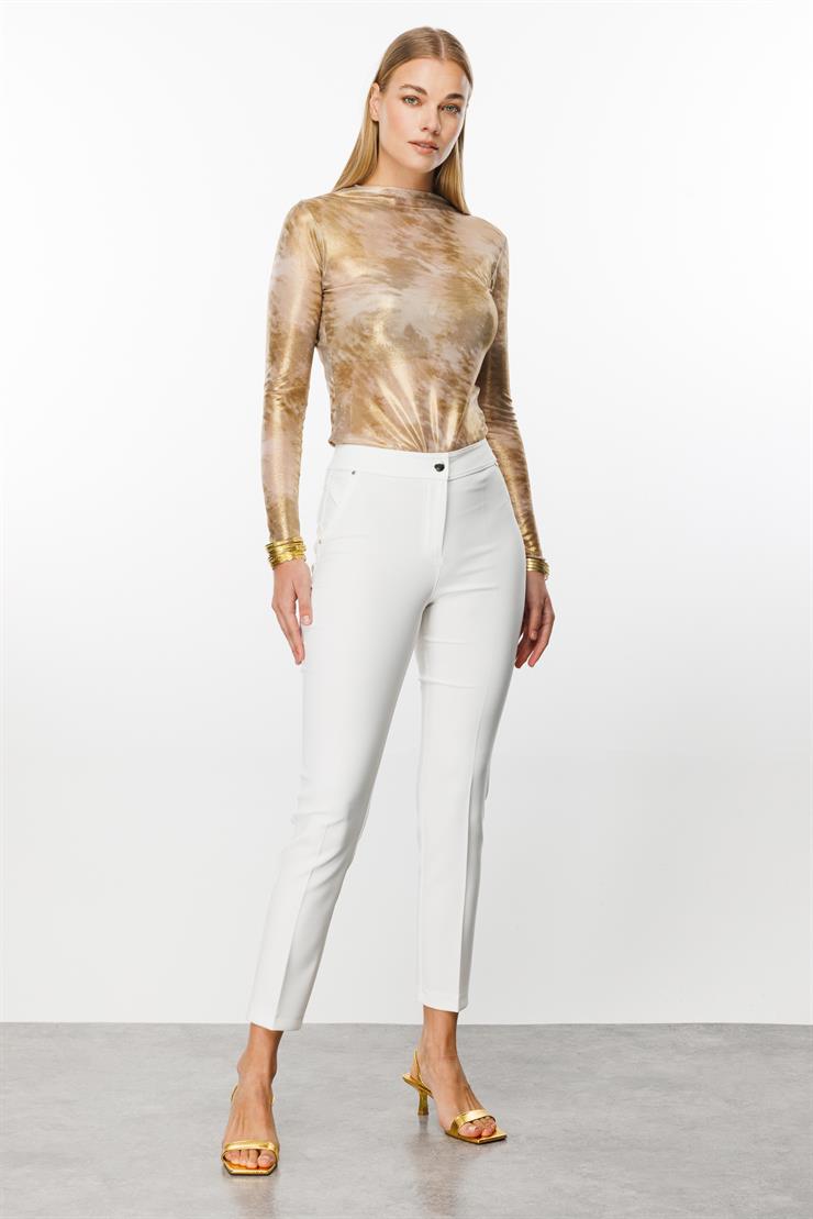 Modailgi  Yan Cep Dar Paça Pantolon Ekru