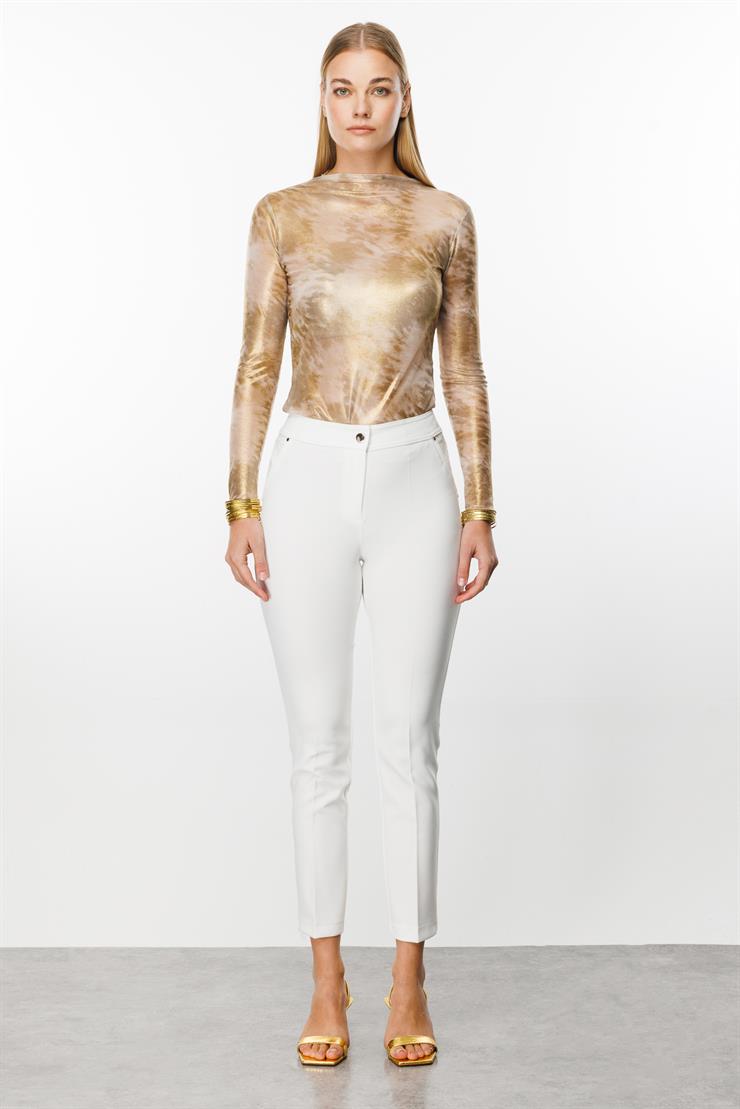 Modailgi  Yan Cep Dar Paça Pantolon Ekru