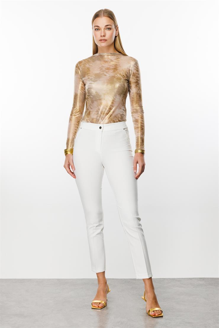 Modailgi  Yan Cep Dar Paça Pantolon Ekru