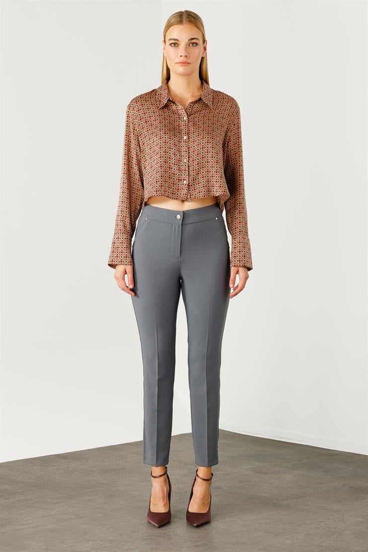 Modailgi  Yan Cep Dar Paça Pantolon Gri