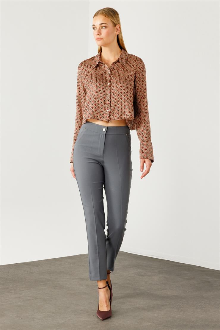 Modailgi  Yan Cep Dar Paça Pantolon Gri