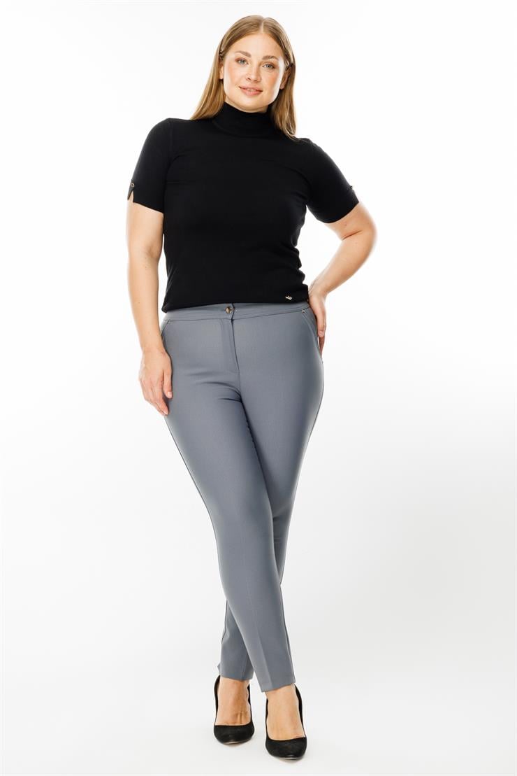 Modailgi  Yan Cep Dar Paça Pantolon Gri