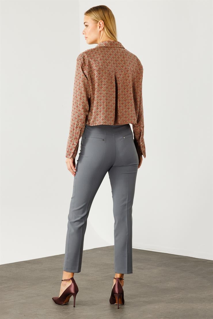 Modailgi  Yan Cep Dar Paça Pantolon Gri