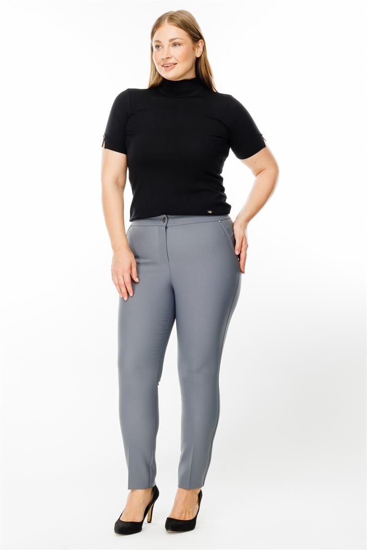 Modailgi  Yan Cep Dar Paça Pantolon Gri