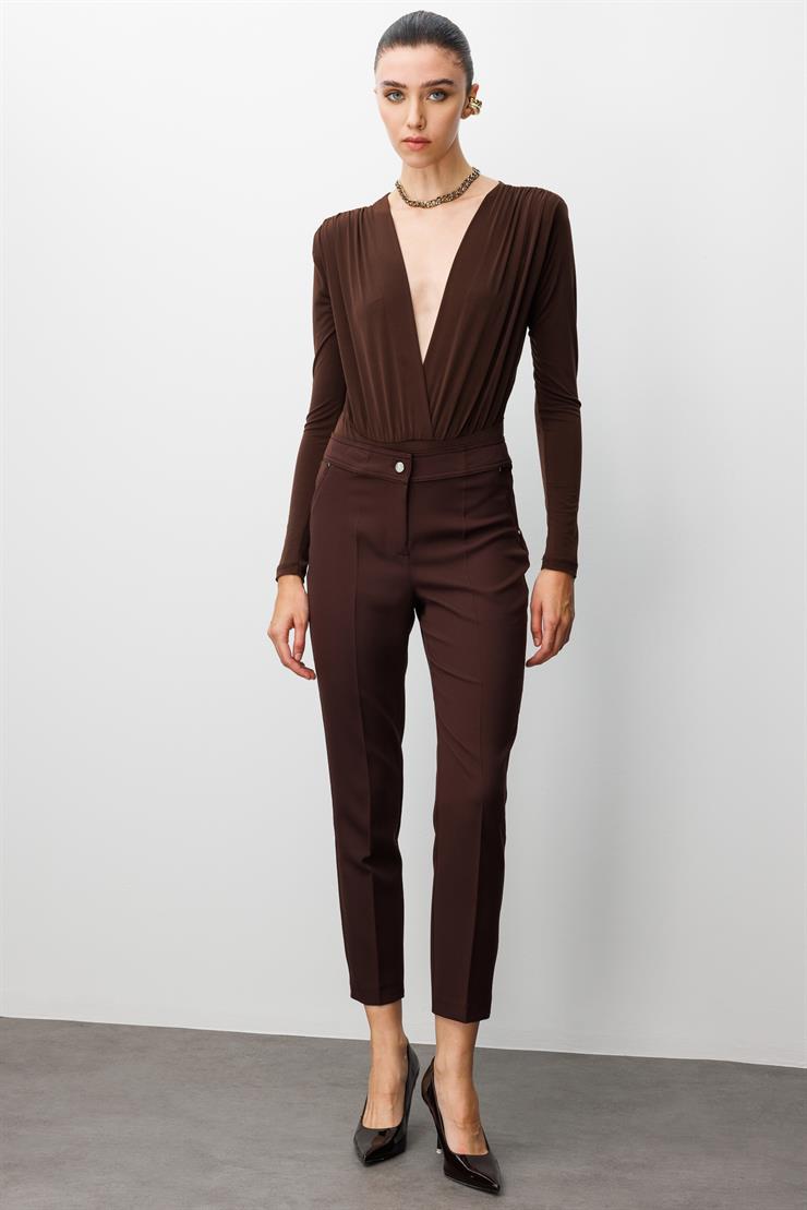 Modailgi  Yan Cep Dar Paça Pantolon Kahve