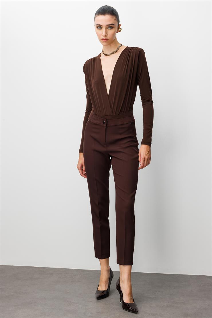 Modailgi  Yan Cep Dar Paça Pantolon Kahve