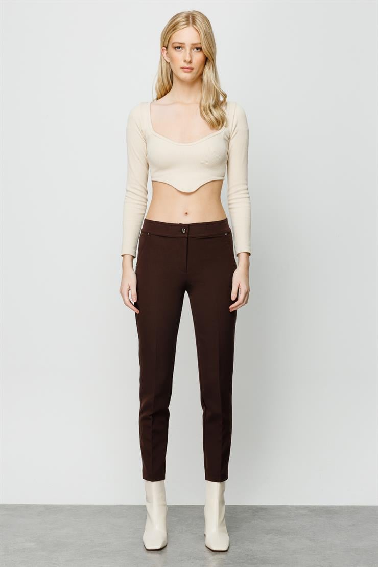 Modailgi  Yan Cep Dar Paça Pantolon Kahve