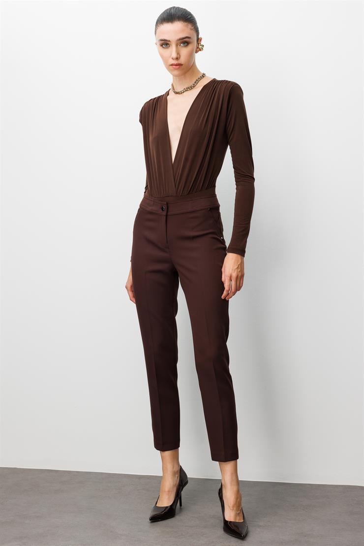 Modailgi  Yan Cep Dar Paça Pantolon Kahve