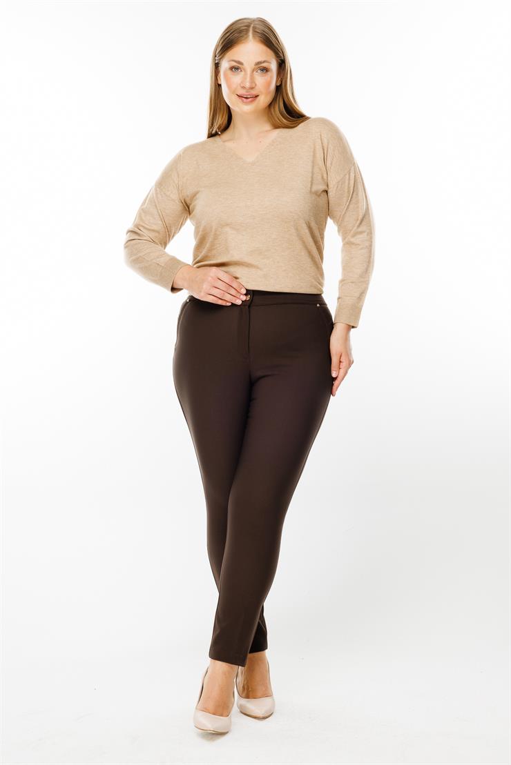 Modailgi  Yan Cep Dar Paça Pantolon Kahve