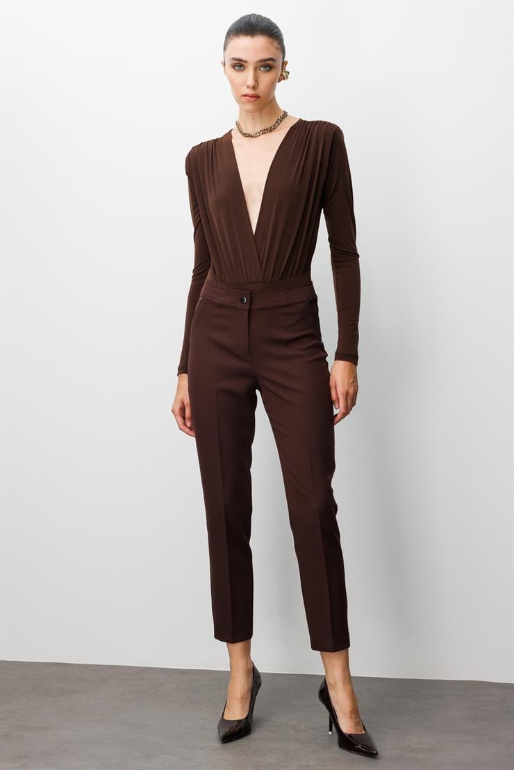 Modailgi  Yan Cep Dar Paça Pantolon Kahve