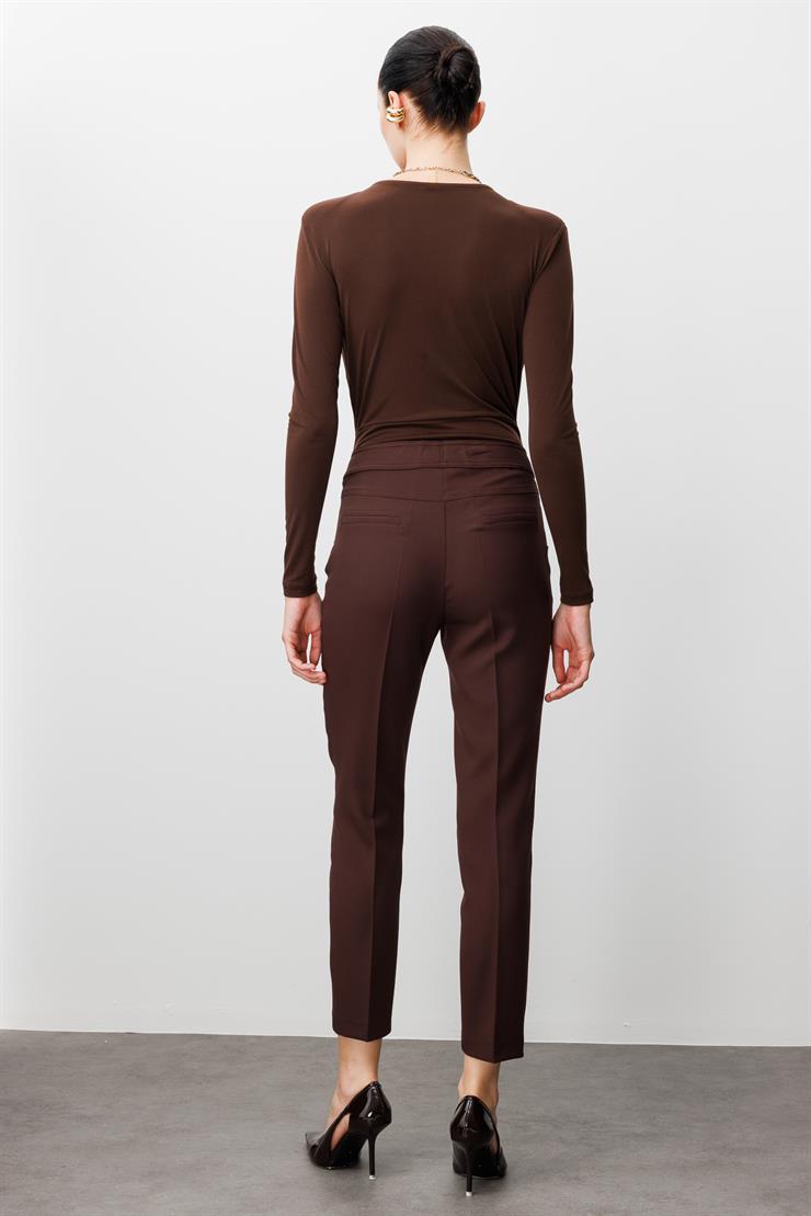 Modailgi  Yan Cep Dar Paça Pantolon Kahve