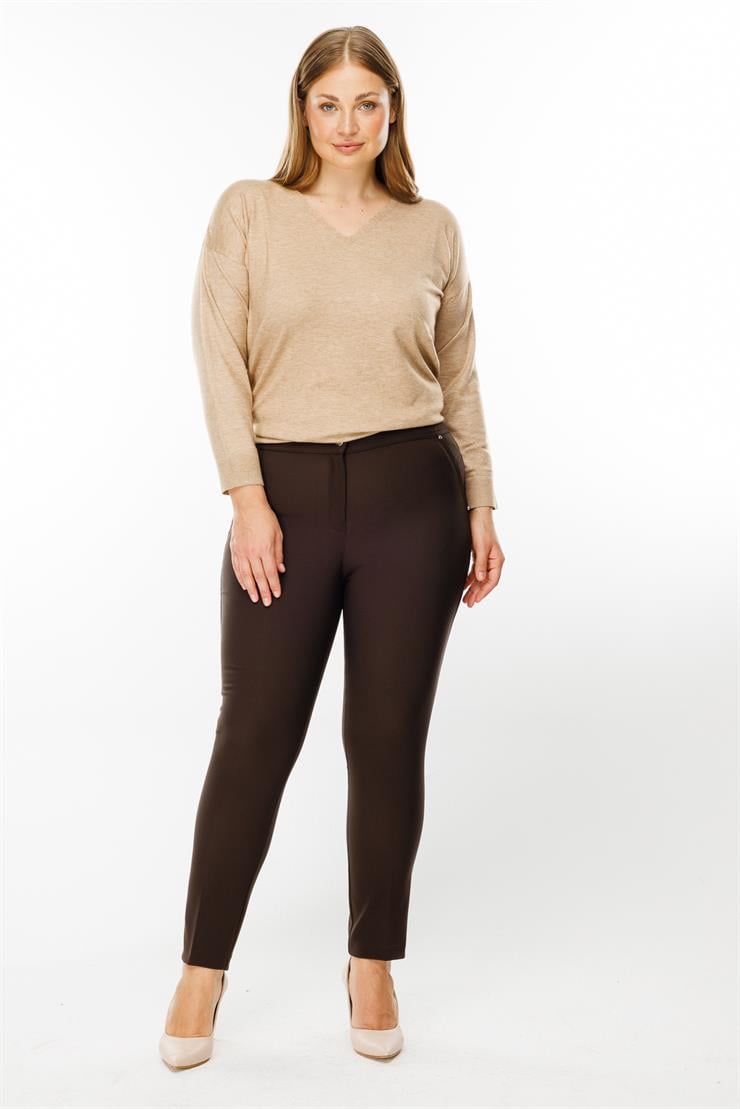 Modailgi  Yan Cep Dar Paça Pantolon Kahve