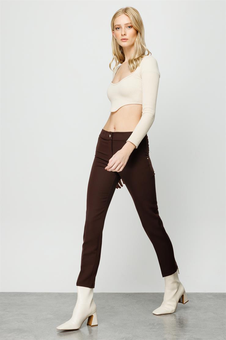 Modailgi  Yan Cep Dar Paça Pantolon Kahve