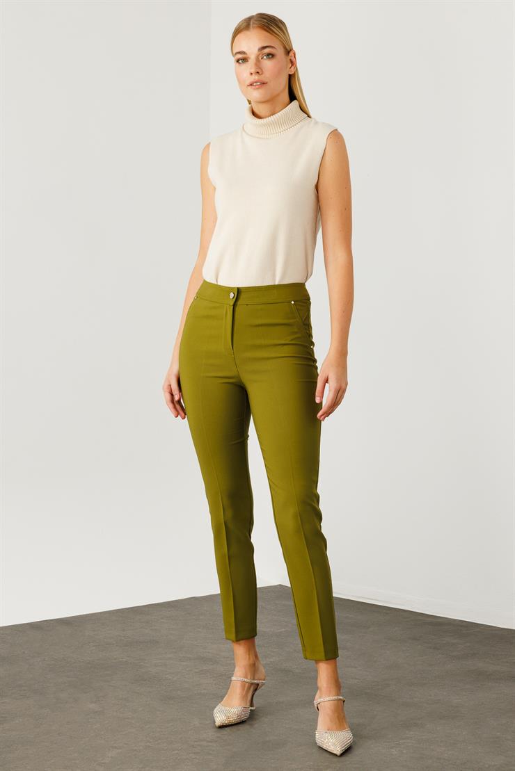 Modailgi  Yan Cep Dar Paça Pantolon Olive