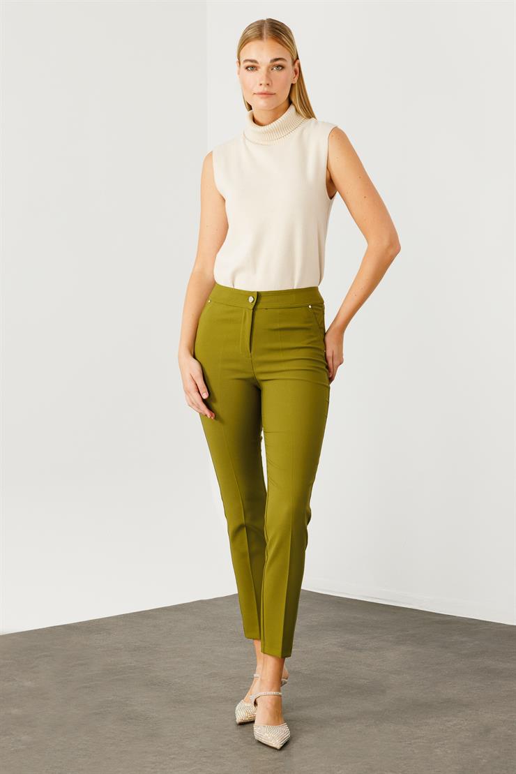 Modailgi  Yan Cep Dar Paça Pantolon Olive