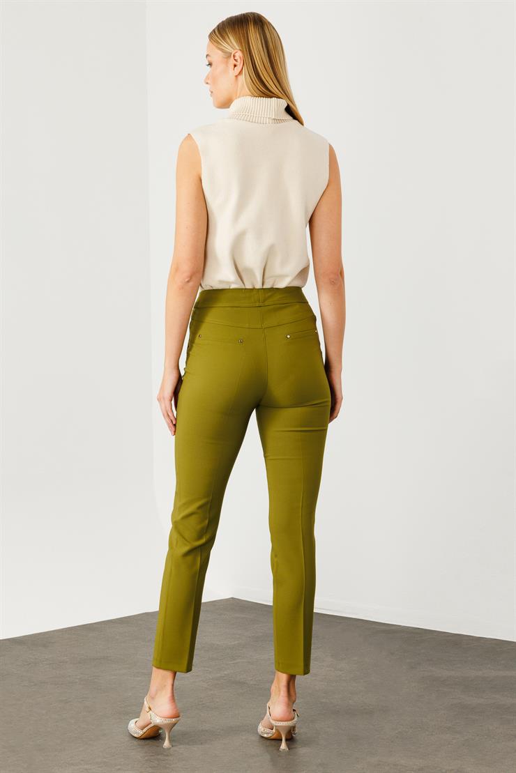 Modailgi  Yan Cep Dar Paça Pantolon Olive
