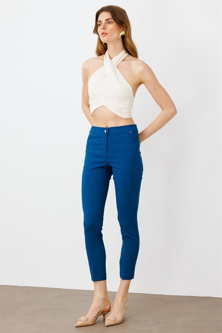 Modailgi  Yan Cep Dar Paça Pantolon Petrol Mavisi