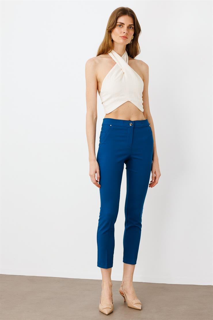 Modailgi  Yan Cep Dar Paça Pantolon Petrol Mavisi