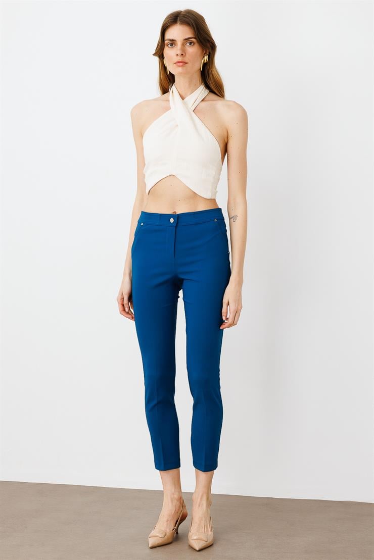 Modailgi  Yan Cep Dar Paça Pantolon Petrol Mavisi