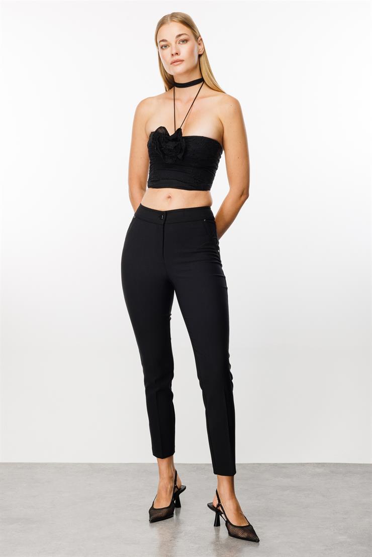 Modailgi  Yan Cep Dar Paça Pantolon Siyah