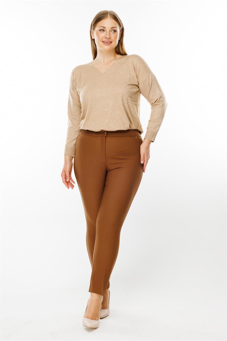 Modailgi  Yan Cep Dar Paça Pantolon Taba