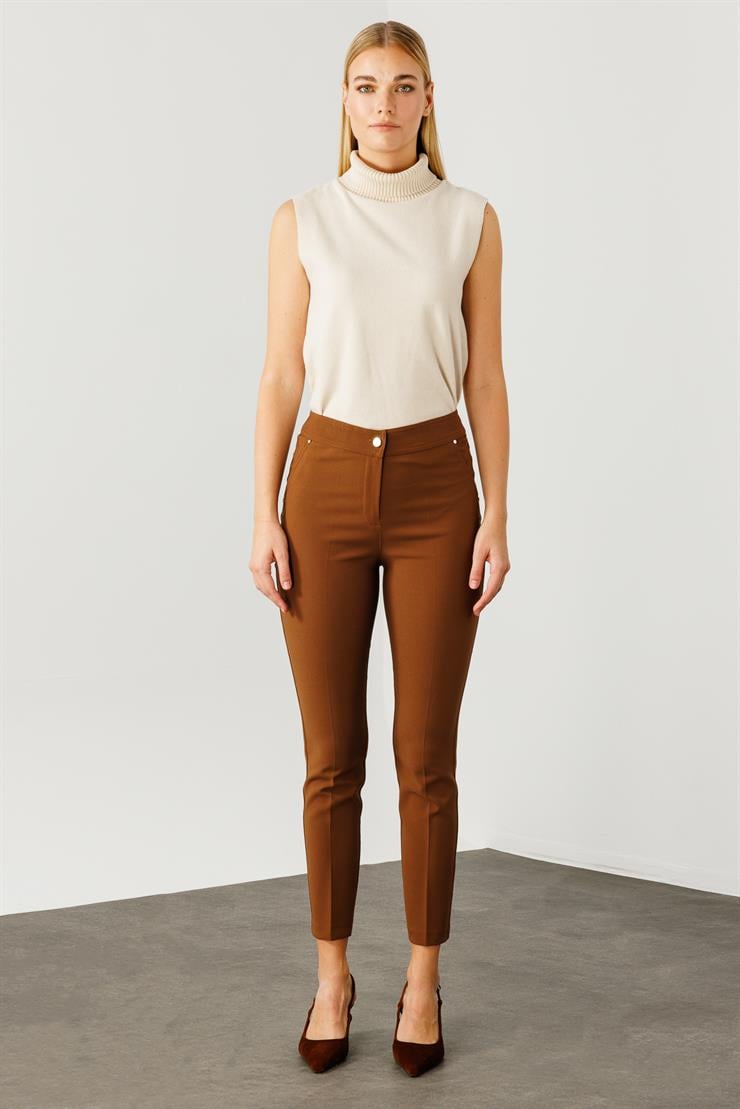 Modailgi  Yan Cep Dar Paça Pantolon Taba