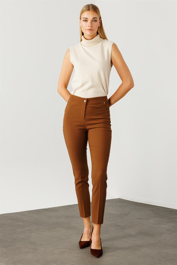 Modailgi  Yan Cep Dar Paça Pantolon Taba